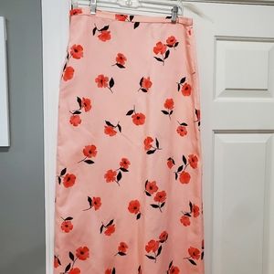 ZARA NWT pink floral midi skirt size Large